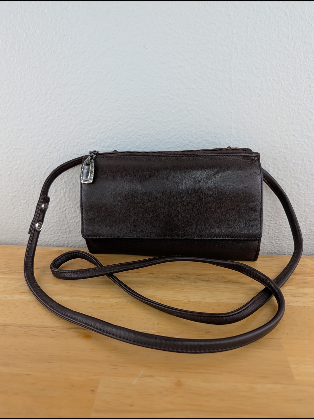 Fossil Dark Brown Butter Soft Leather Crossbody Bag Wallet Organizer Vintage